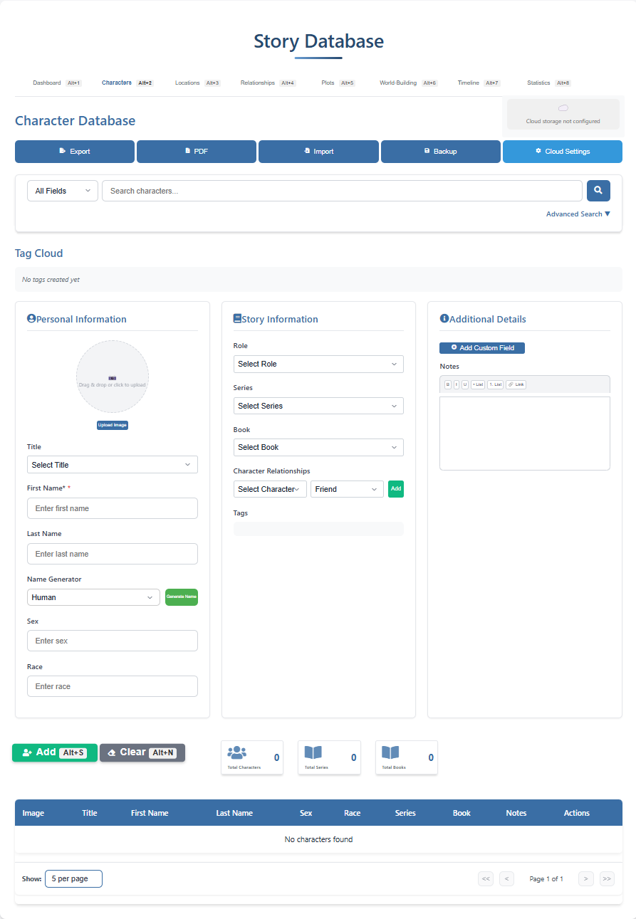 Character Management Screenshot